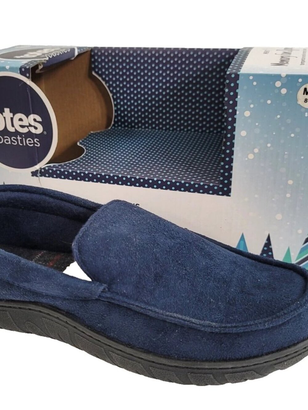 Totes Toasties Men's Memory Foam Rubber Soles Slippers, NAVY BLUE, M